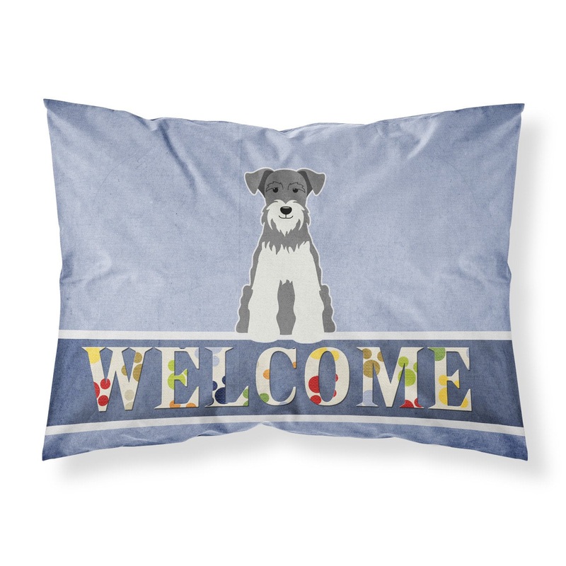 Miniature Schanuzer Salt and Pepper Welcome Fabric Standard Pillowcase  Artistic Decorative Front, White Back BB5635PILLOWCASE