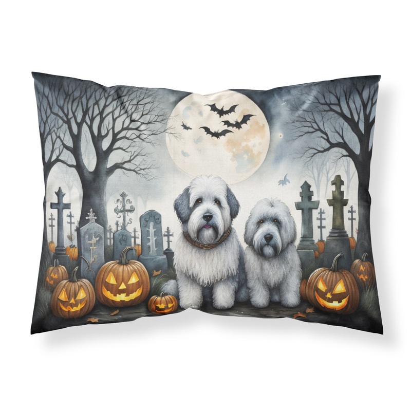 Old English Sheepdog Spooky Halloween Fabric Standard Pillowcase  Artistic Decorative Front, White Back