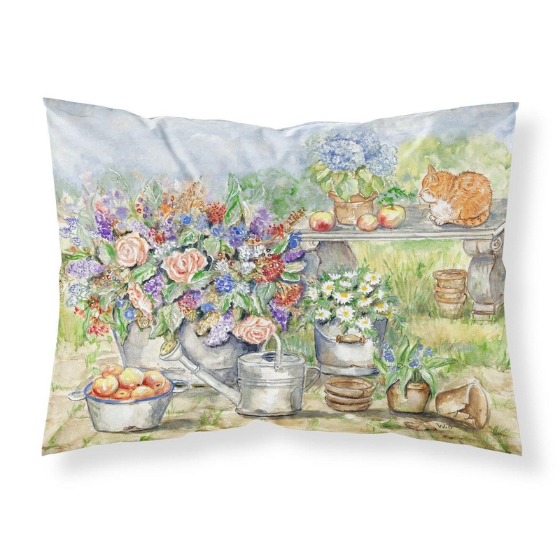 Patio Bouquet and Cat Fabric Standard Pillowcase  Artistic Decorative Front, White Back APH3567PILLOWCASE