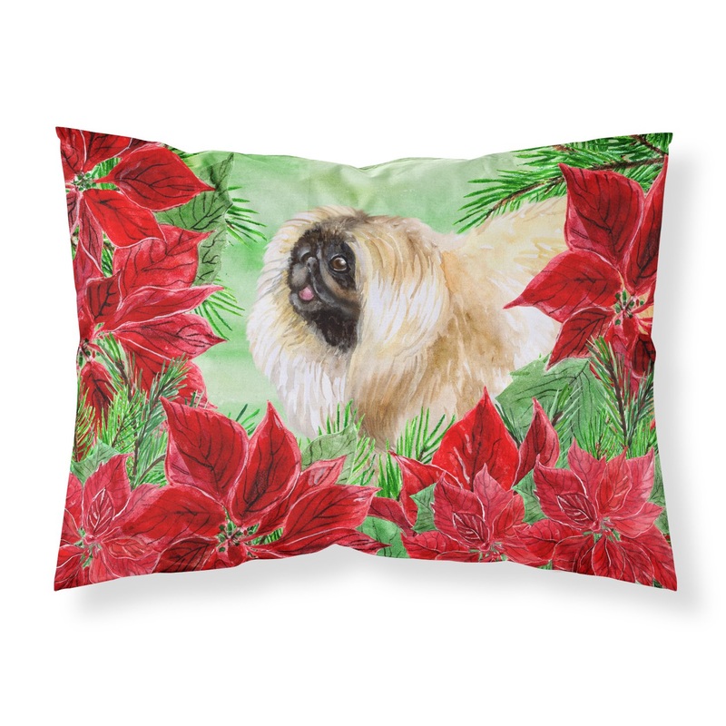 Pekingese Poinsettas  Standard Pillowcase  Artistic Decorative Front, White Back CK1329PILLOWCASE