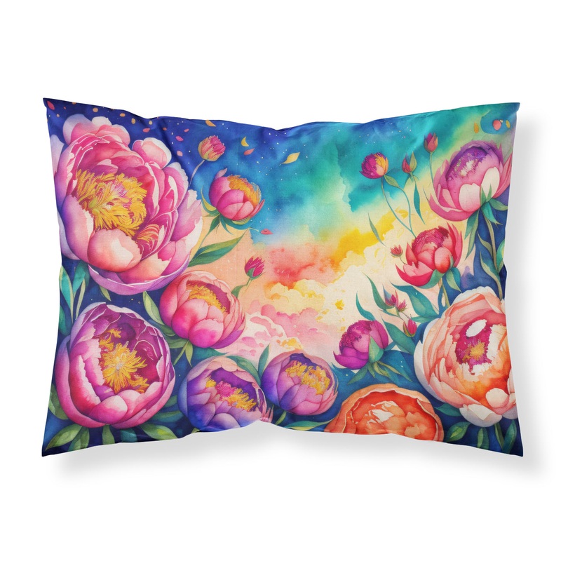 Peonies in Color Fabric Standard Pillowcase  Artistic Decorative Front, White Back