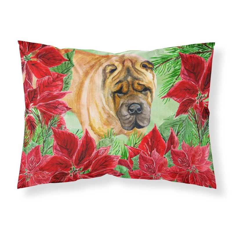 Shar Pei Poinsettas  Standard Pillowcase  Artistic Decorative Front, White Back CK1309PILLOWCASE