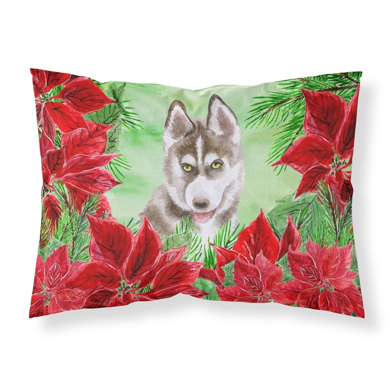 Siberian Husky Grey Poinsettas  Standard Pillowcase  Artistic Decorative Front, White Back CK1344PILLOWCASE