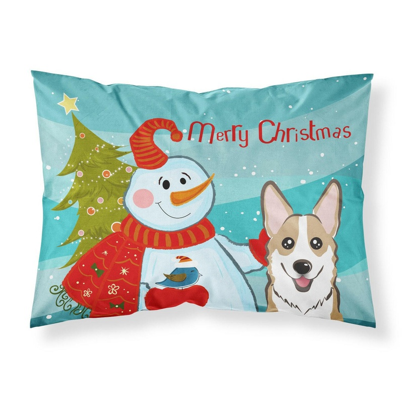 Snowman with Sable Corgi Fabric Standard Pillowcase  Artistic Decorative Front, White Back BB1873PILLOWCASE