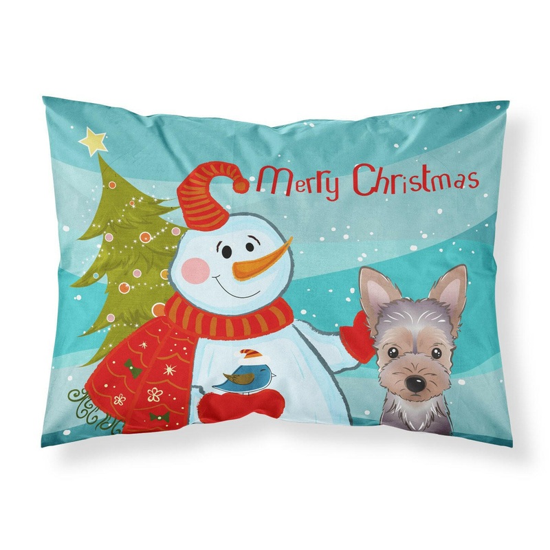 Snowman with Yorkie Puppy Fabric Standard Pillowcase  Artistic Decorative Front, White Back BB1852PILLOWCASE