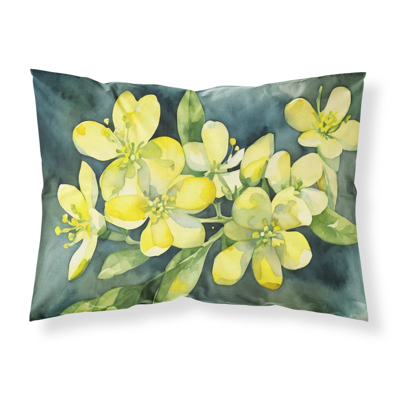 South Carolina Yellow Jessamine in Watercolor Fabric Standard Pillowcase  Artistic Decorative Front, White Back
