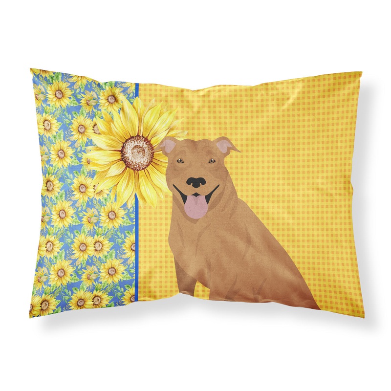Summer Sunflowers Red Pit Bull Terrier Fabric Standard Pillowcase  Artistic Decorative Front, White Back