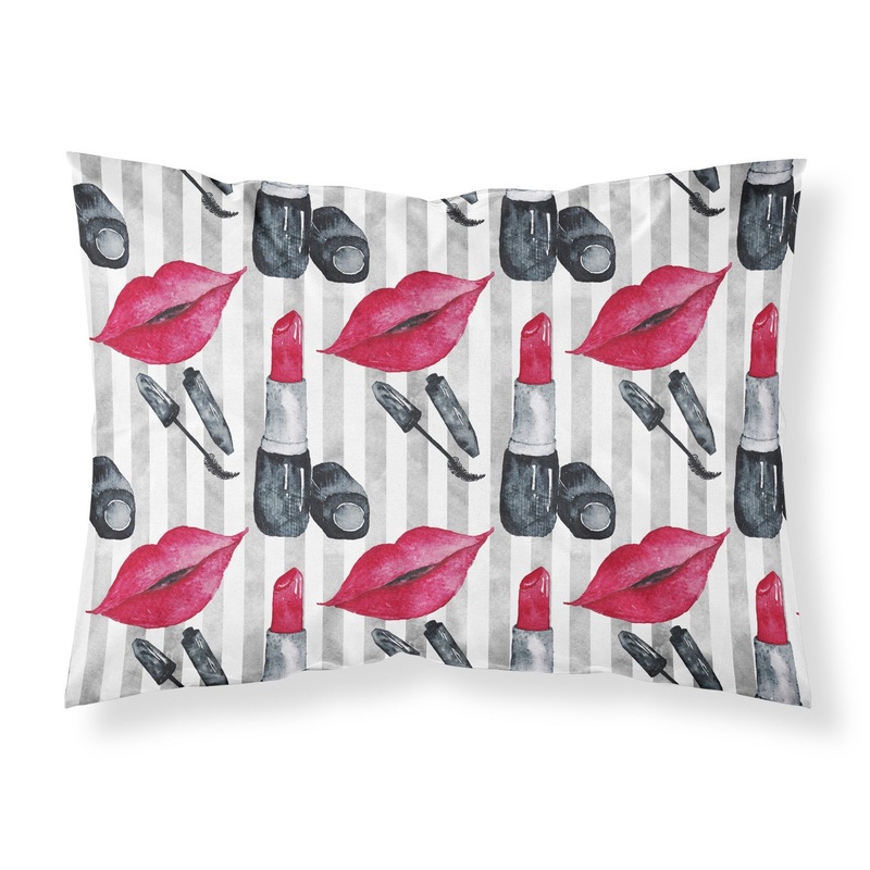 Watercolor Lipstick and Grey Stripes Fabric Standard Pillowcase  Artistic Decorative Front, White Back BB7512PILLOWCASE