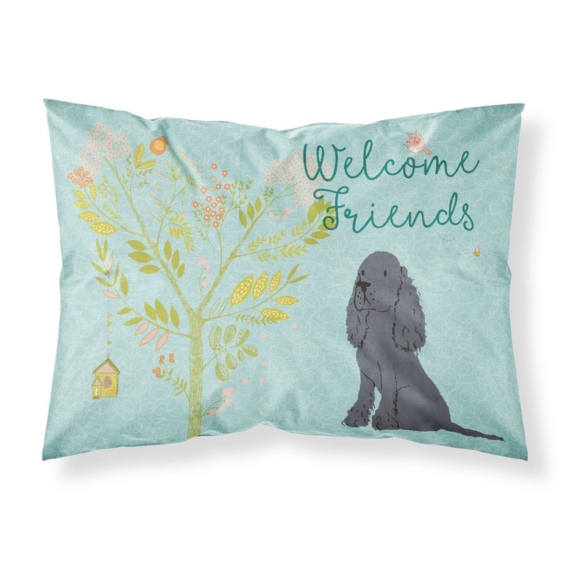 Welcome Friends Black Cocker Spaniel Fabric Standard Pillowcase  Artistic Decorative Front, White Back BB7618PILLOWCASE