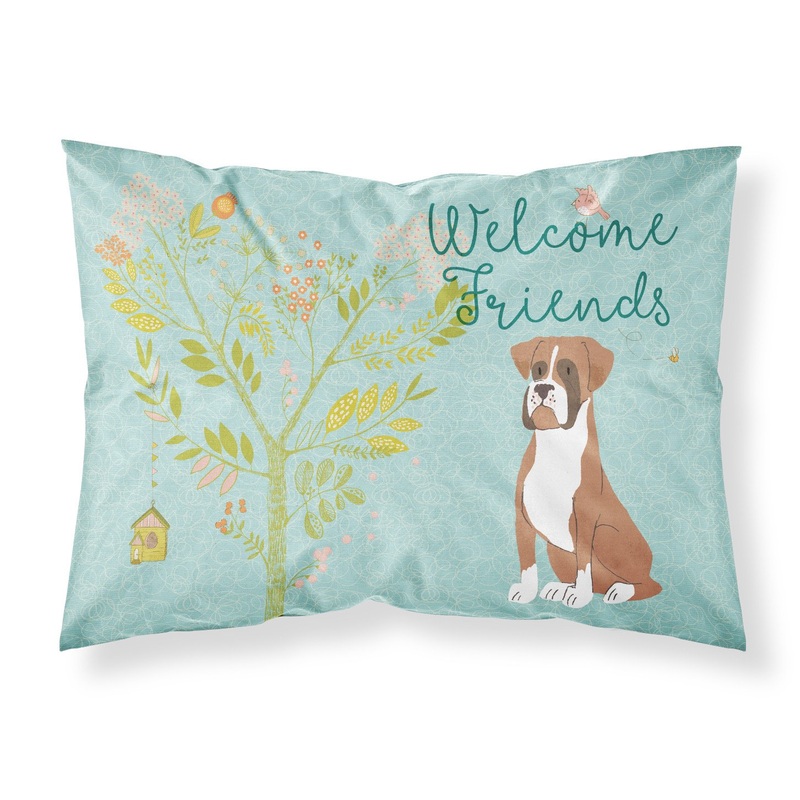 Welcome Friends Flashy Fawn Boxer Fabric Standard Pillowcase  Artistic Decorative Front, White Back BB7582PILLOWCASE