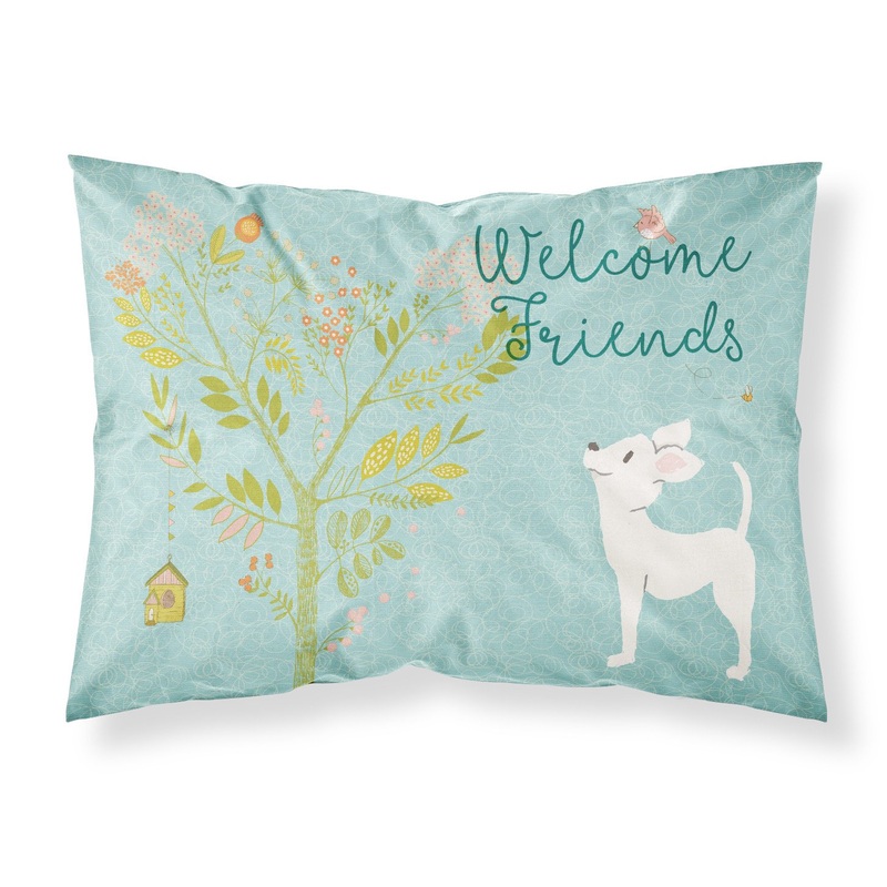 Welcome Friends White Chihuahua Fabric Standard Pillowcase  Artistic Decorative Front, White Back BB7629PILLOWCASE