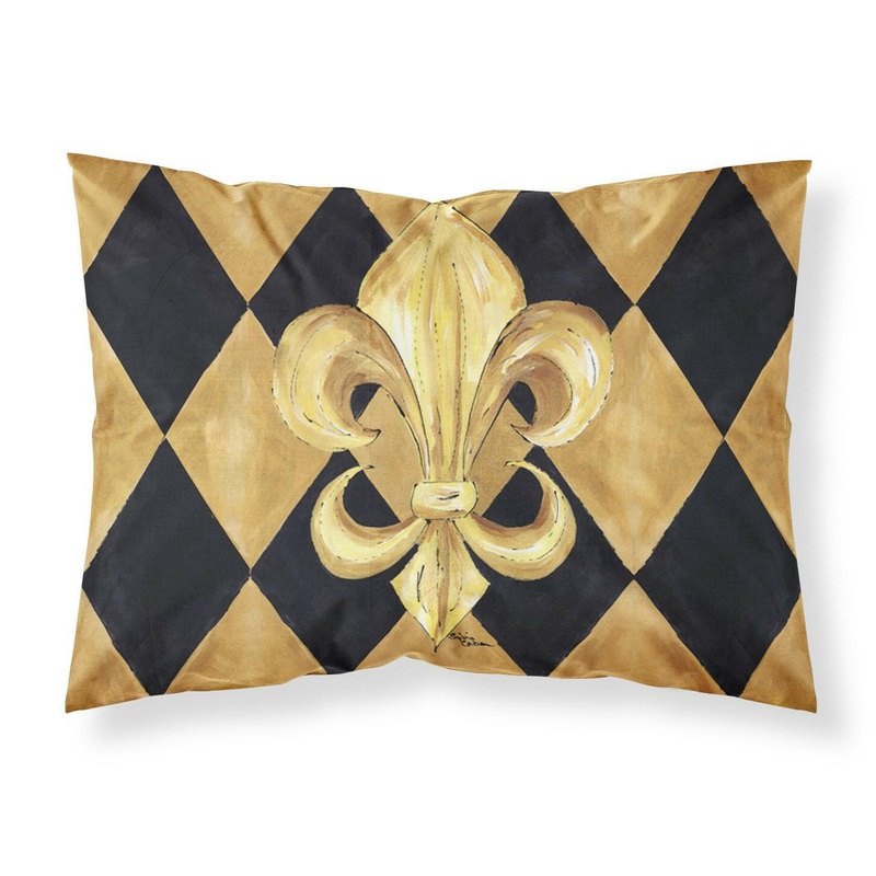 Black and Gold Fleur de lis New Orleans Standard Pillowcases  Artistic Decorative Front, Crisp White Back