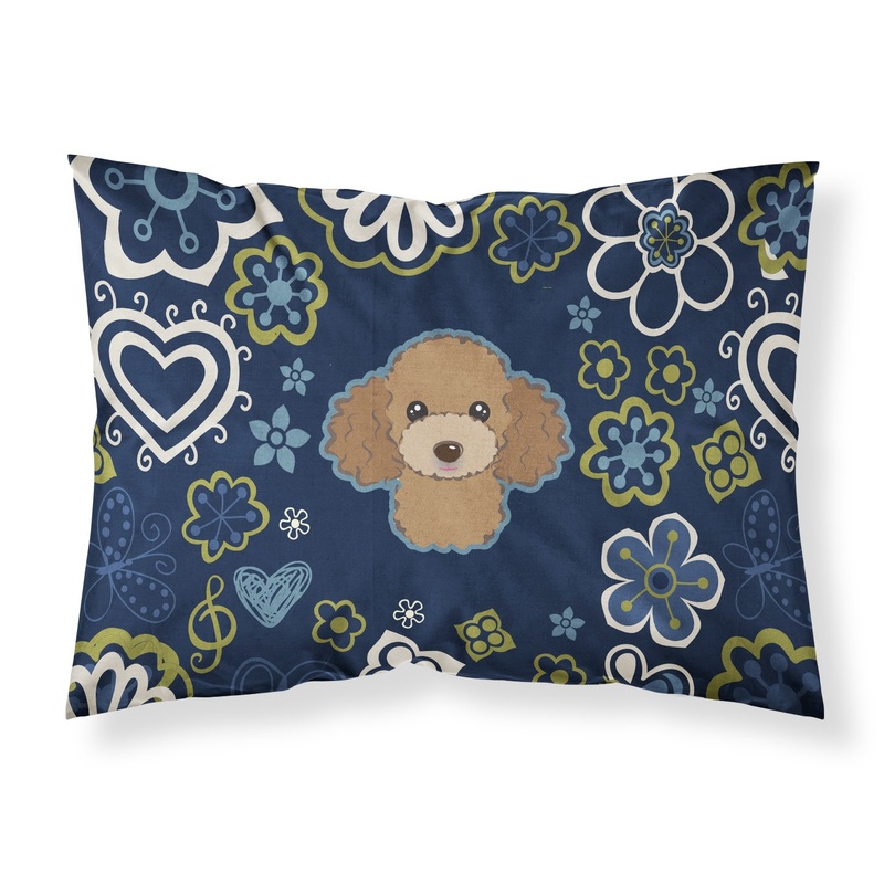 Blue Flowers Chocolate Brown Poodle Fabric Standard Pillowcase  Artistic Decorative Front, White Back BB5107PILLOWCASE