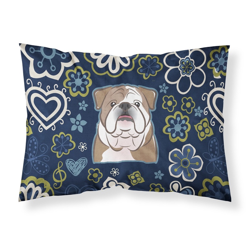 Blue Flowers English Bulldog  Fabric Standard Pillowcase  Artistic Decorative Front, White Back BB5070PILLOWCASE
