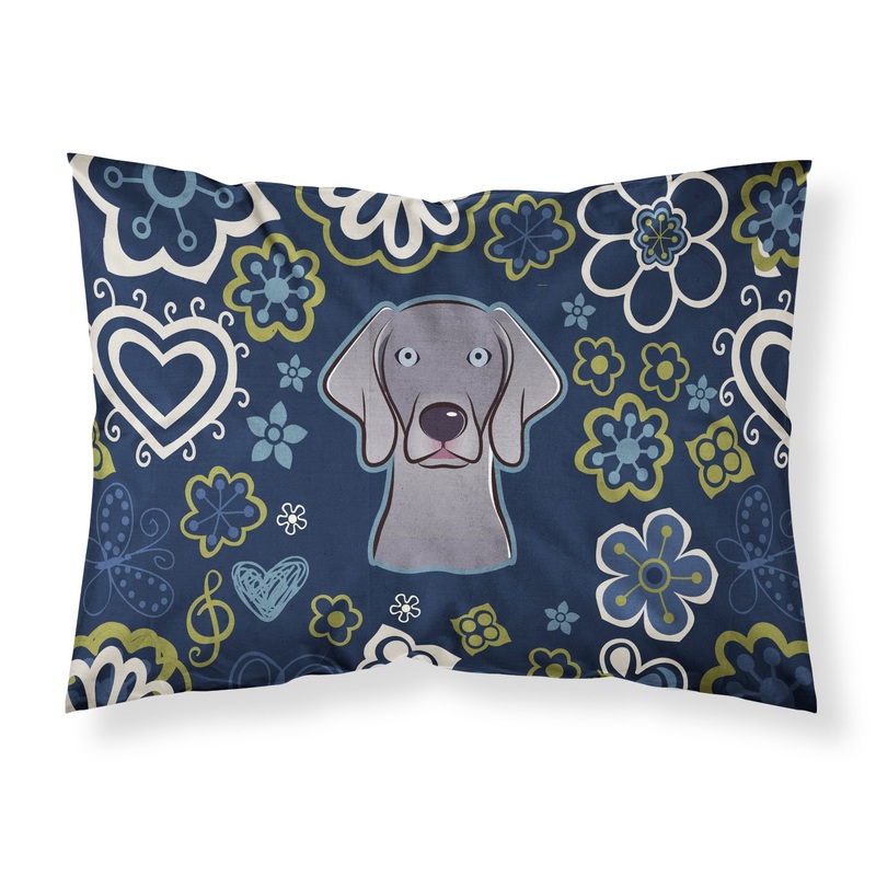 Blue Flowers Weimaraner Fabric Standard Pillowcase  Artistic Decorative Front, White Back BB5082PILLOWCASE