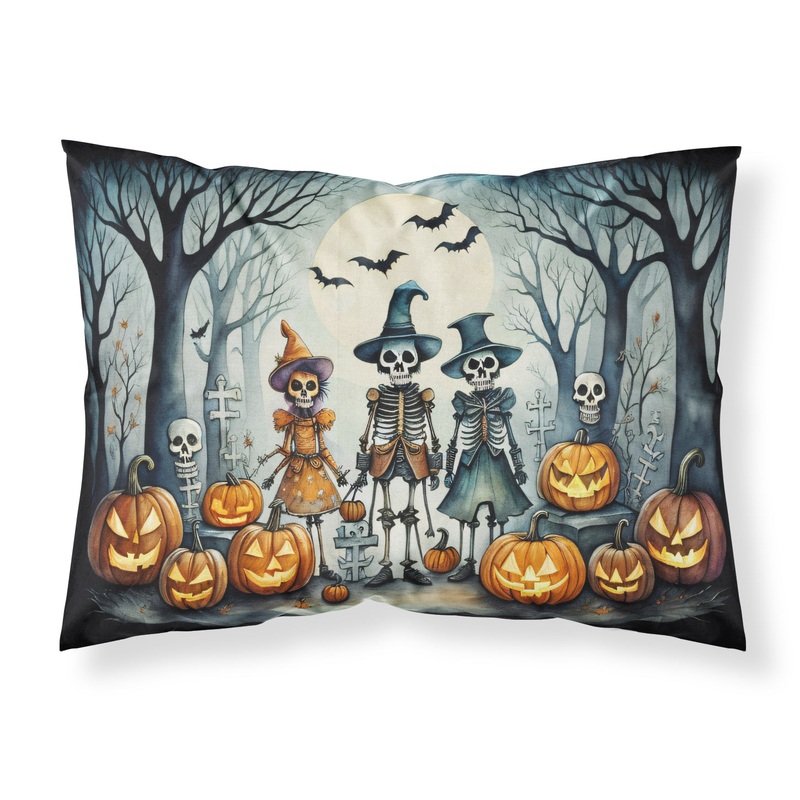Calacas Skeletons Spooky Halloween Fabric Standard Pillowcase  Artistic Decorative Front, White Back