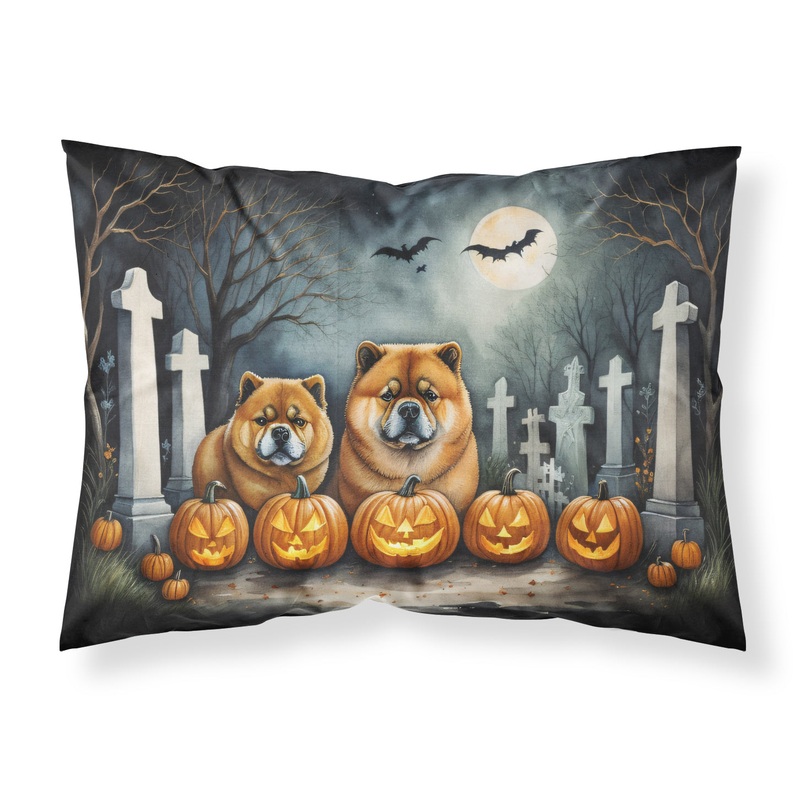 Chow Chow Spooky Halloween Fabric Standard Pillowcase  Artistic Decorative Front, White Back