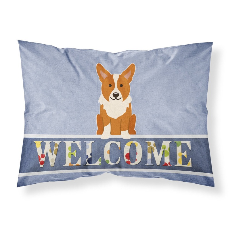 Corgi Welcome Fabric Standard Pillowcase  Artistic Decorative Front, White Back BB5681PILLOWCASE