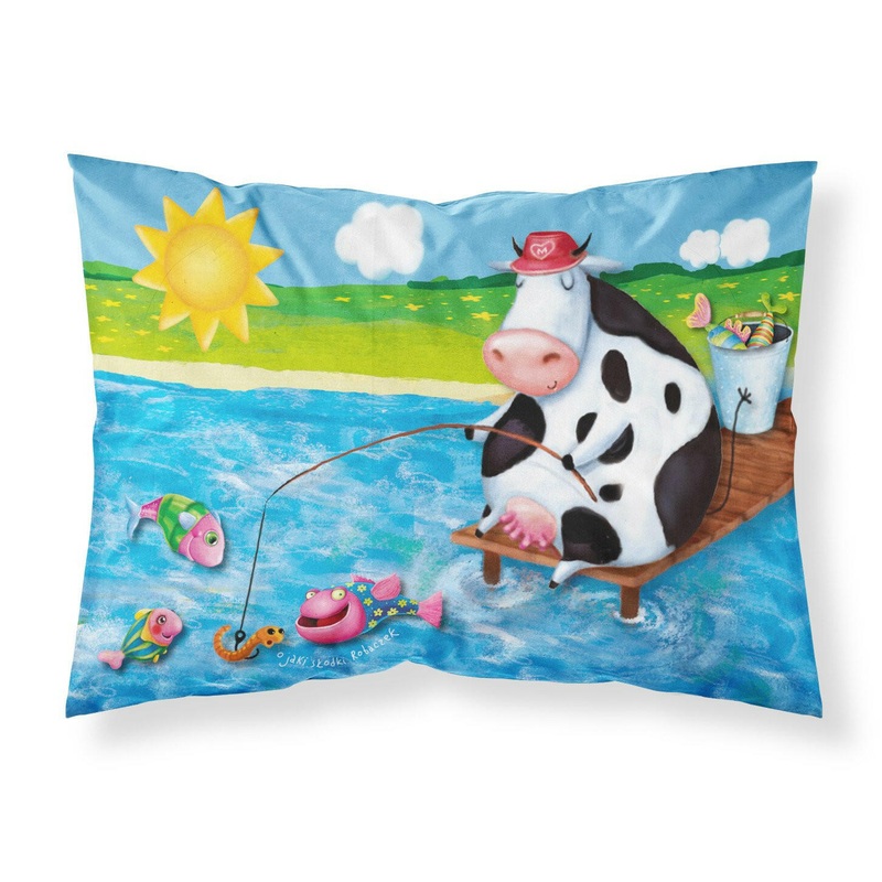 Cow Fishing off of a Pier Fabric Standard Pillowcase  Artistic Decorative Front, White Back APH0085PILLOWCASE