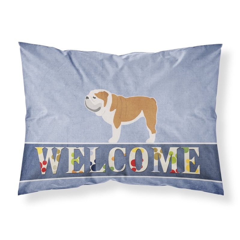English Bulldog Welcome Fabric Standard Pillowcase  Artistic Decorative Front, White Back BB5566PILLOWCASE