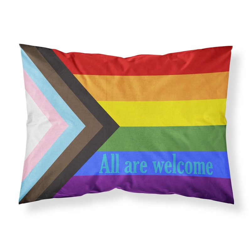 Gay Pride Progress Pride All are Welcome Fabric Standard Pillowcase  Artistic Decorative Front, White Back