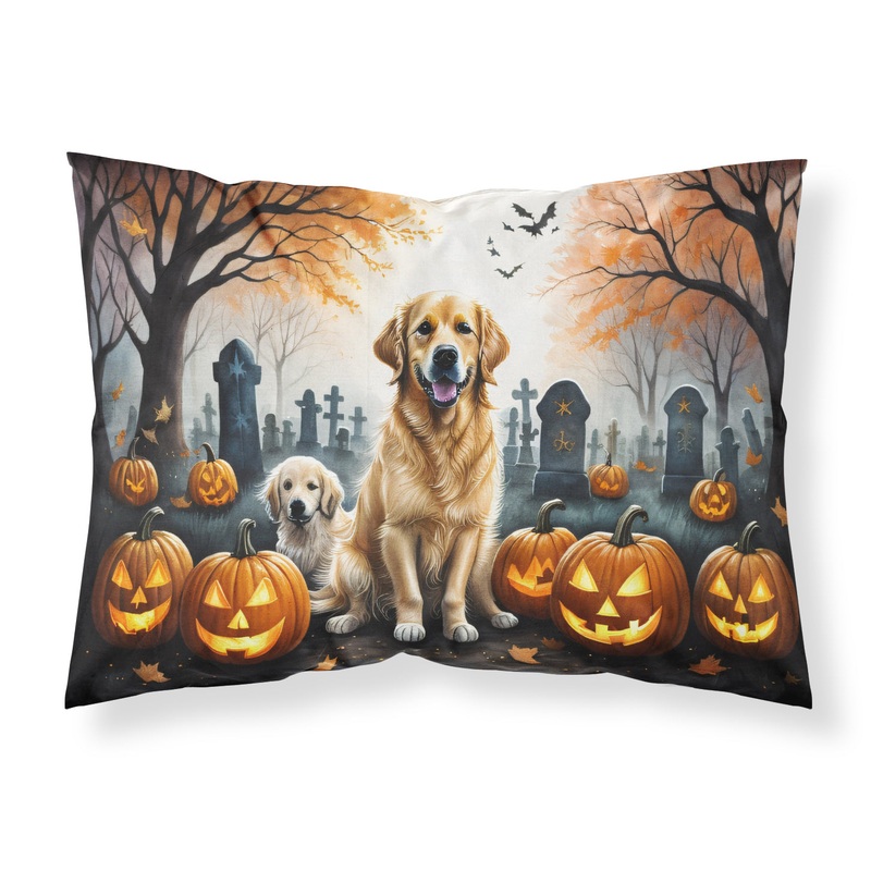 Golden Retriever Spooky Halloween Fabric Standard Pillowcase  Artistic Decorative Front, White Back