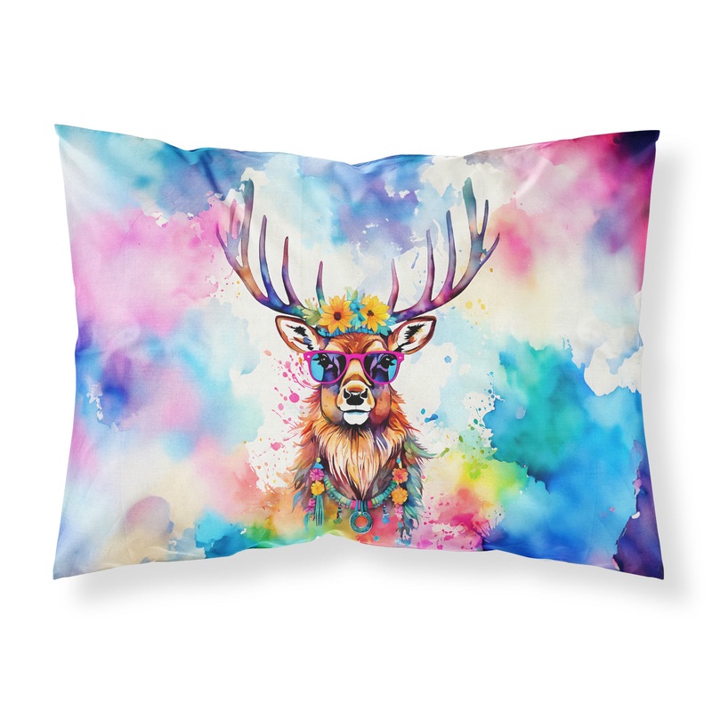 Hippie Animal Stag Deer Standard Pillowcase  Artistic Decorative Front, White Back