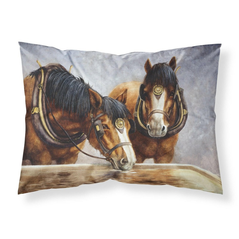 Horses Taking a Drink of Water Fabric Standard Pillowcase  Artistic Decorative Front, White Back BDBA0119PILLOWCASE