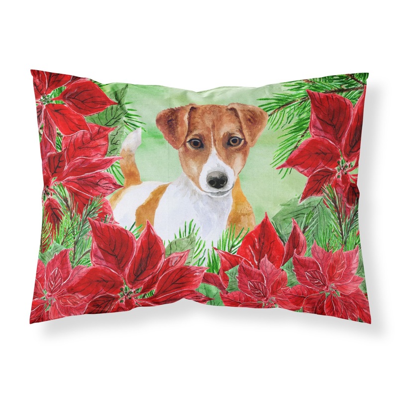 Jack Russell Terrier Poinsettas  Standard Pillowcase  Artistic Decorative Front, White Back CK1337PILLOWCASE