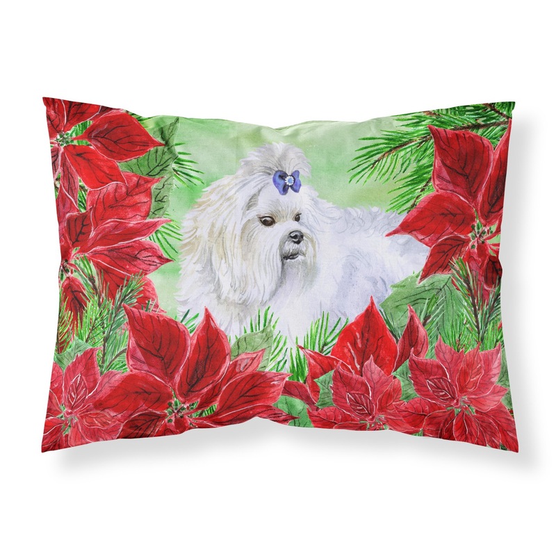 Maltese Poinsettas  Standard Pillowcase  Artistic Decorative Front, White Back CK1299PILLOWCASE
