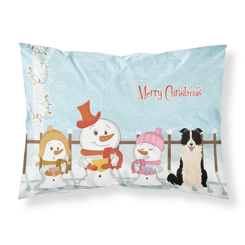 Merry Christmas Carolers Border Collie Black White Fabric Standard Pillowcase  Artistic Decorative Front, White Back BB2449PILLOWCASE