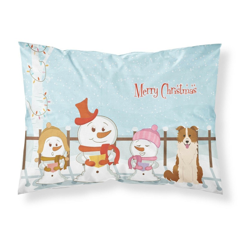 Merry Christmas Carolers Border Collie Red White Fabric Standard Pillowcase  Artistic Decorative Front, White Back BB2450PILLOWCASE