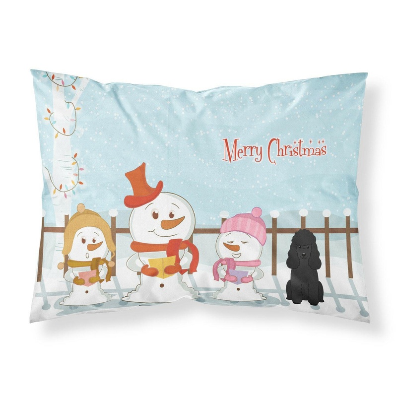 Merry Christmas Carolers Poodle Black Fabric Standard Pillowcase  Artistic Decorative Front, White Back BB2402PILLOWCASE