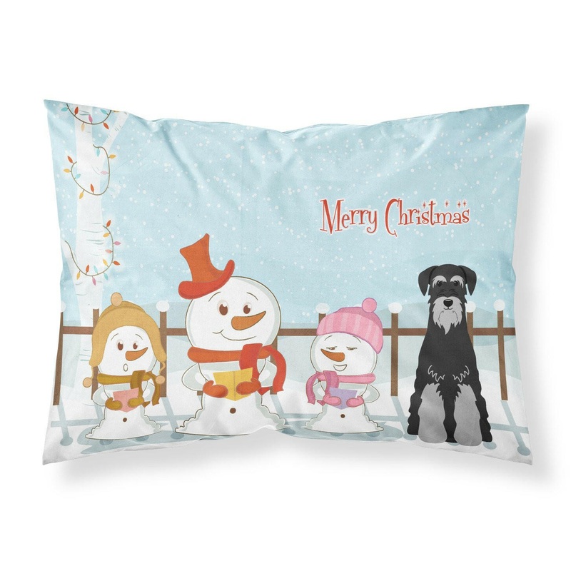 Merry Christmas Carolers Standard Schnauzer Black Grey Fabric Standard Pillowcase  Artistic Decorative Front, White Back BB2365PILLOWCASE