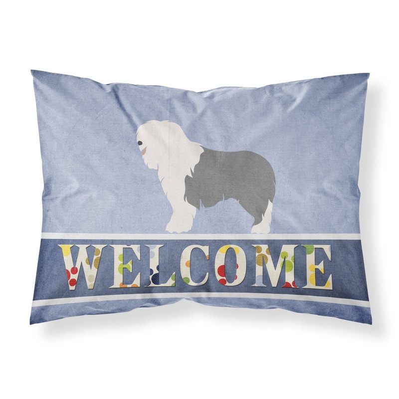 Old English Sheepdog Welcome Fabric Standard Pillowcase  Artistic Decorative Front, White Back BB8304PILLOWCASE
