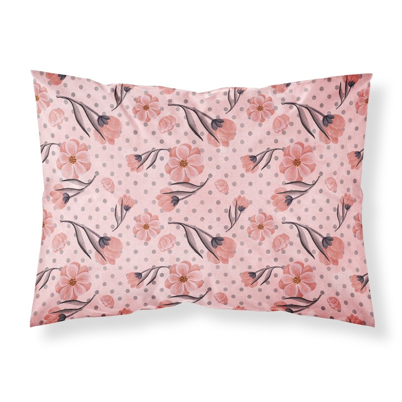 Pink Flowers and Polka Dots Fabric Standard Pillowcase  Artistic Decorative Front, White Back BB7499PILLOWCASE