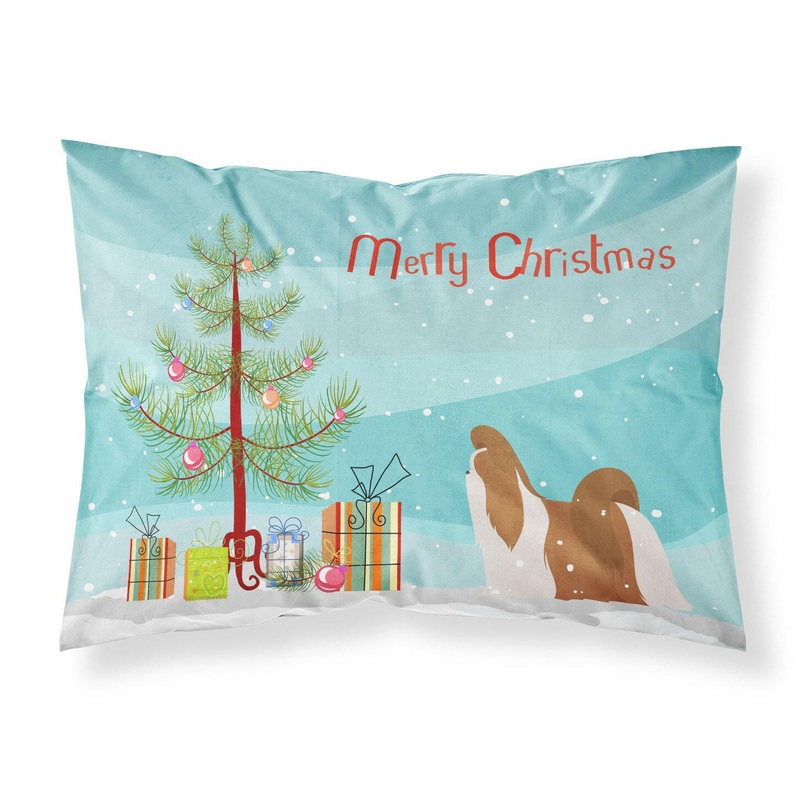 Shih Tzu Merry Christmas Tree Fabric Standard Pillowcase  Artistic Decorative Front, White Back BB2964PILLOWCASE