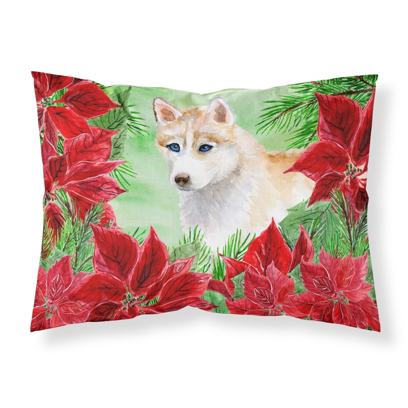 Siberian Husky Poinsettas  Standard Pillowcase  Artistic Decorative Front, White Back CK1303PILLOWCASE