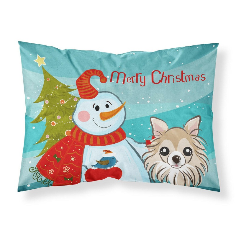 Snowman with Chihuahua Fabric Standard Pillowcase  Artistic Decorative Front, White Back BB1871PILLOWCASE