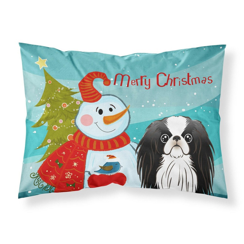 Snowman with Japanese Chin Fabric Standard Pillowcase  Artistic Decorative Front, White Back BB1850PILLOWCASE