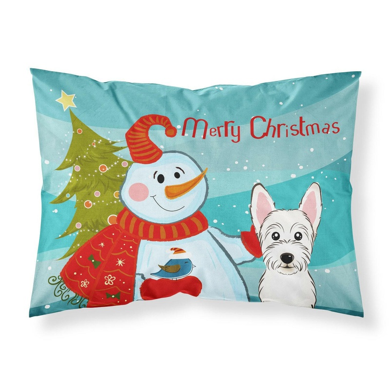 Snowman with Westie Fabric Standard Pillowcase  Artistic Decorative Front, White Back BB1846PILLOWCASE