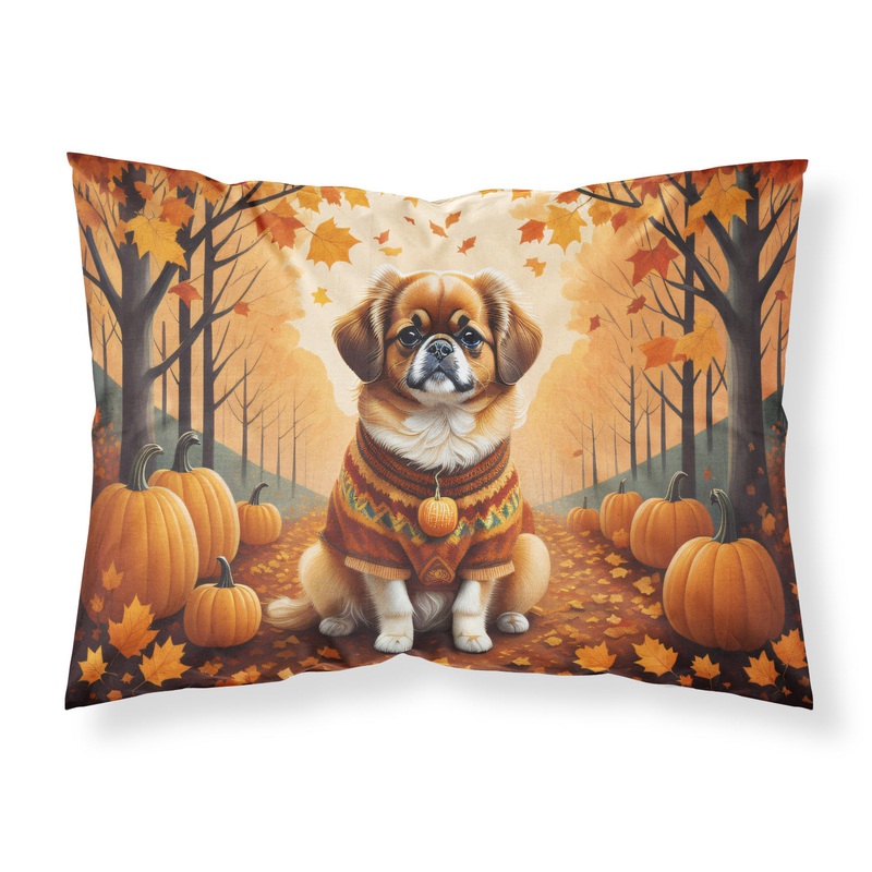 Tibetan Spaniel Fall Fabric Standard Pillowcase  Artistic Decorative Front, White Back