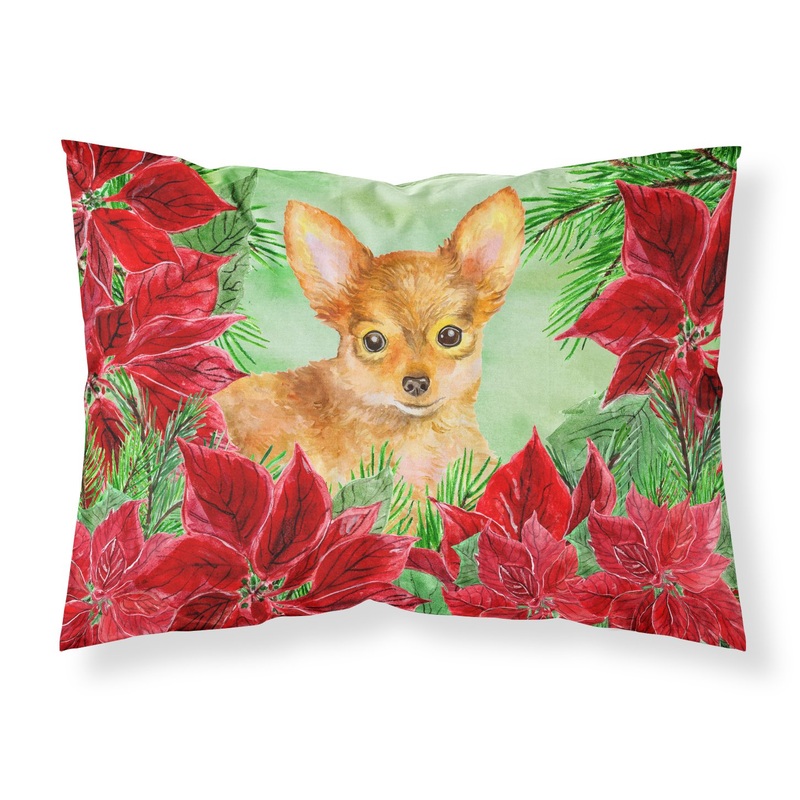Toy Terrier Poinsettas  Standard Pillowcase  Artistic Decorative Front, White Back CK1369PILLOWCASE