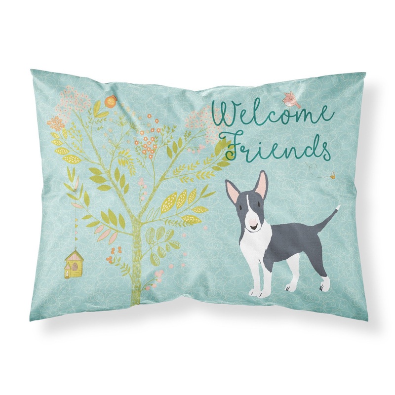 Welcome Friends Black Bull Terrier Fabric Standard Pillowcase  Artistic Decorative Front, White Back BB7604PILLOWCASE