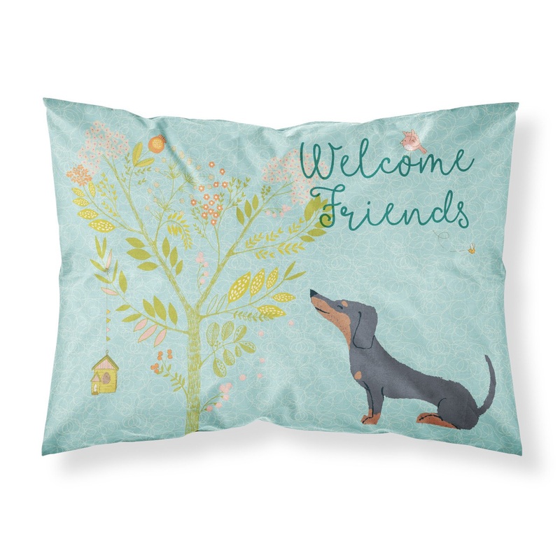 Welcome Friends Black Tan Dachshund Fabric Standard Pillowcase  Artistic Decorative Front, White Back BB7630PILLOWCASE