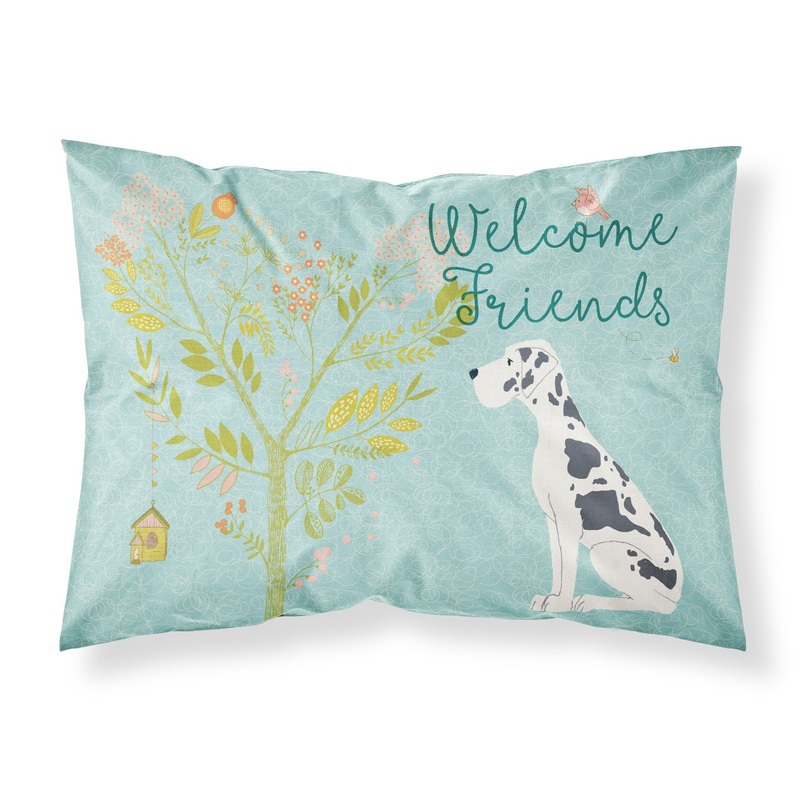 Welcome Friends Harlequin Great Dane Fabric Standard Pillowcase  Artistic Decorative Front, White Back BB7590PILLOWCASE