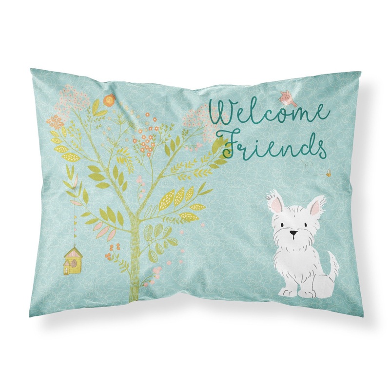 Welcome Friends Westie Fabric Standard Pillowcase  Artistic Decorative Front, White Back BB7640PILLOWCASE