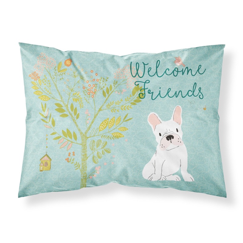 Welcome Friends White French Bulldog Fabric Standard Pillowcase  Artistic Decorative Front, White Back BB7635PILLOWCASE