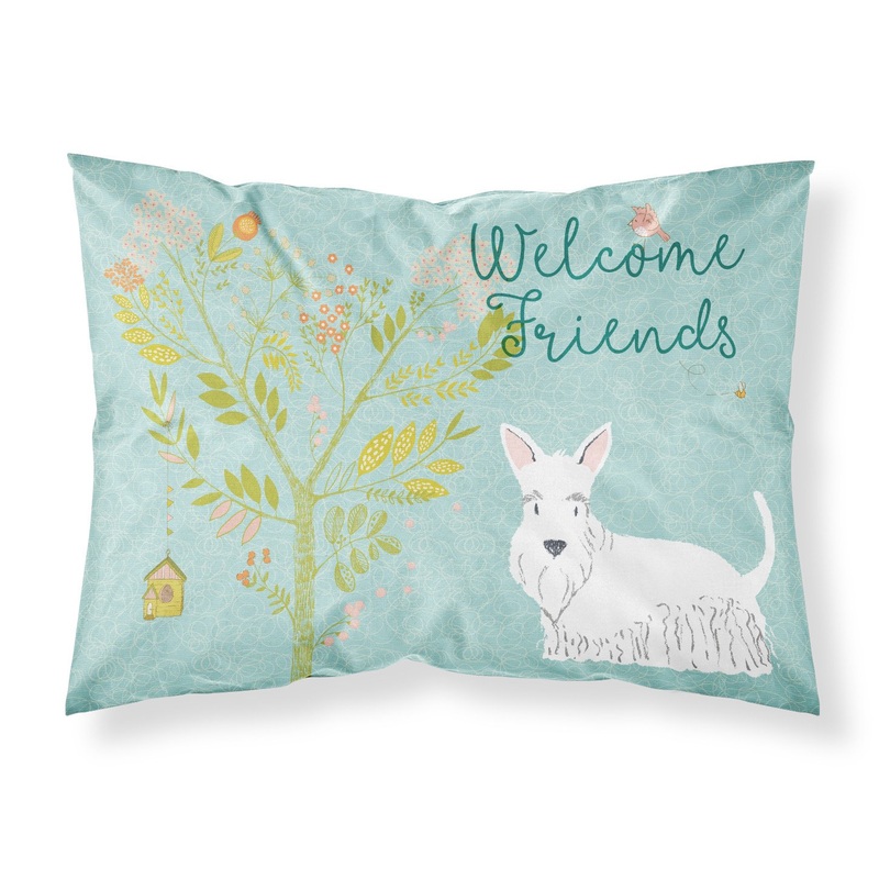 Welcome Friends White Scottish Terrier Fabric Standard Pillowcase  Artistic Decorative Front, White Back BB7617PILLOWCASE