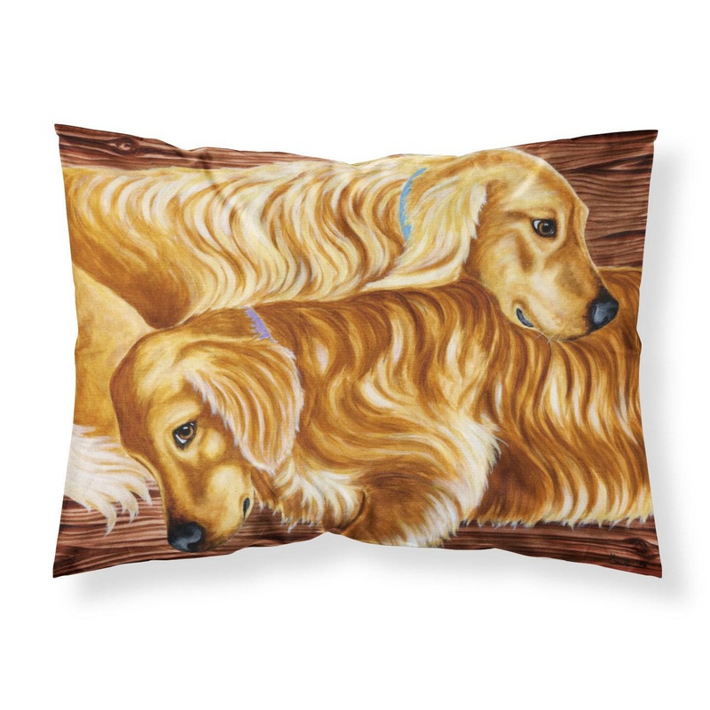 Zeus and Chloie the Golden Retrievers Fabric Standard Pillowcase  Artistic Decorative Front, White Back AMB1387PILLOWCASE